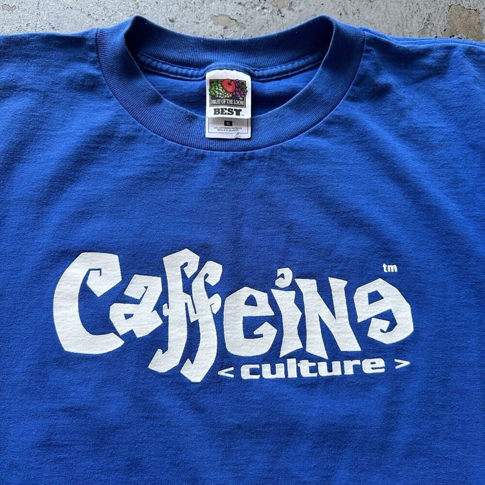 Vintage Y2K 2000s Caffeine Culture Tee T-Shirt XL NYC Rave Records Staff RARE